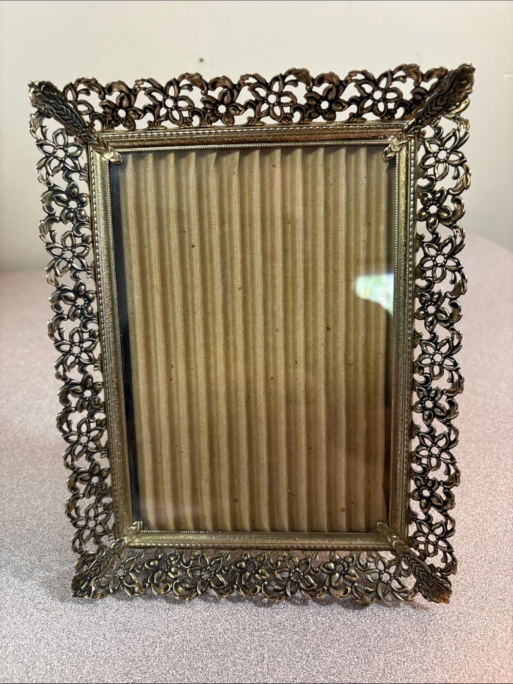 Ornate Filigree Metal Picture Frame - Antique Gold Colour